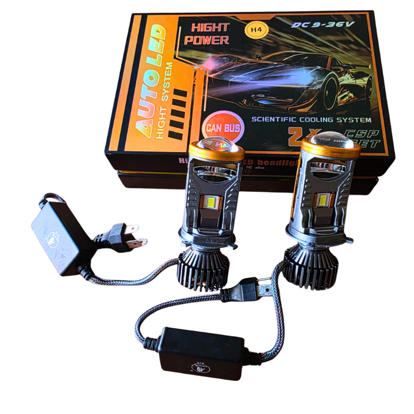 H4 3-pin 260w LED Headlight bulb with projector lens - canbus