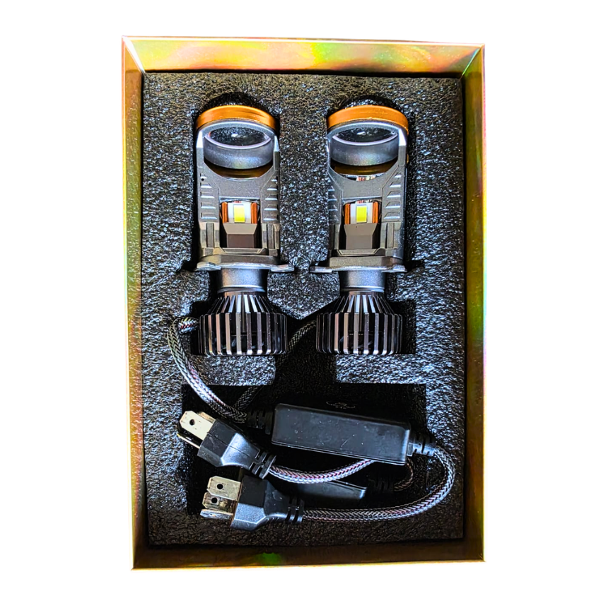 H4 3-pin 260w LED Headlight bulb with projector lens - canbus